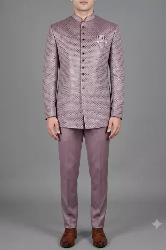 Mauve sequin bandhgala suit for men