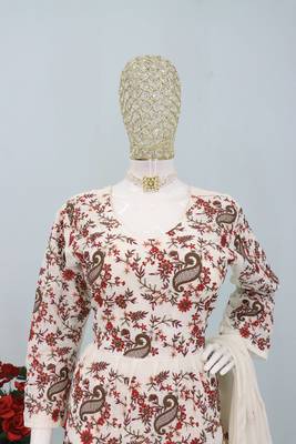 Embroidered cream chinon wedding readymade style suit 2
