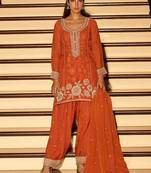 Orange chinon silk embroidered readymade palazzo suit