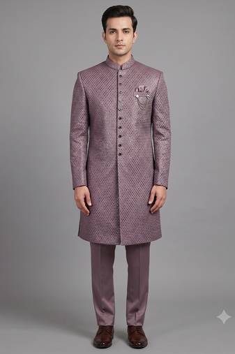 Mauve sequin nawabi suit for men