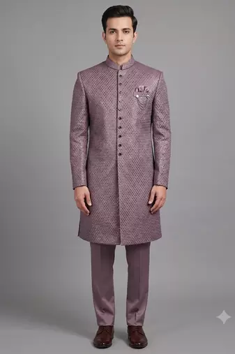 Mauve sequin nawabi suit for men
