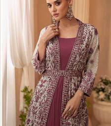 Dark mauve chinon silk embroidered readymade gown with jacket