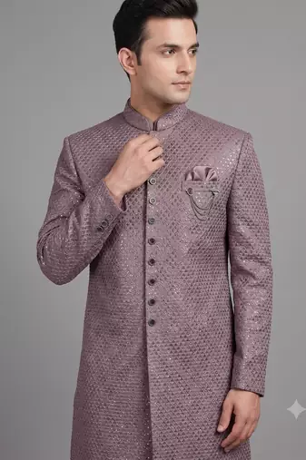 Mauve sequin nawabi suit for men