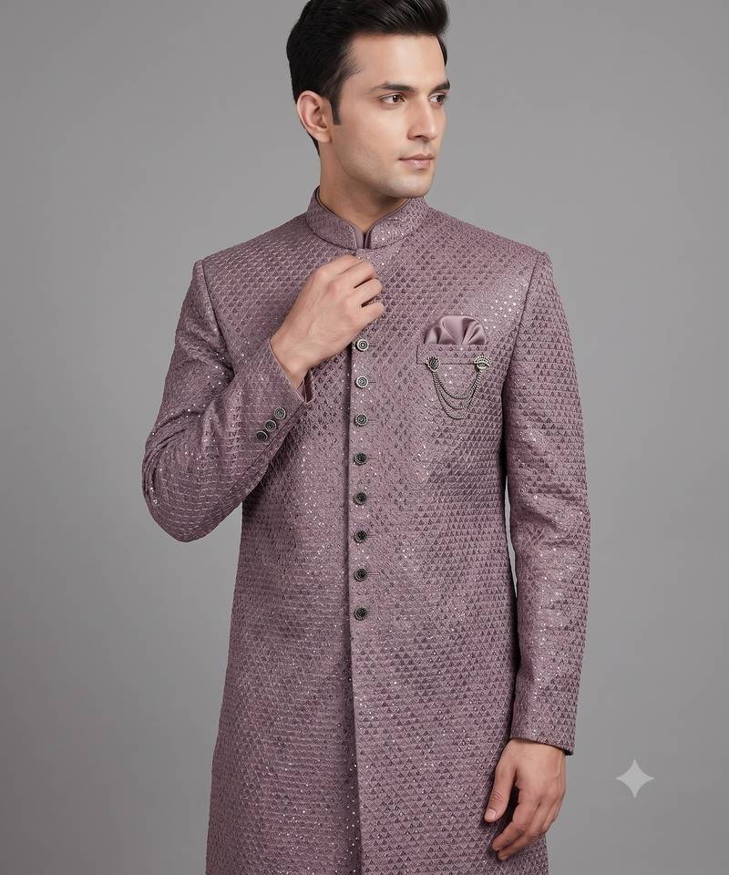 Mauve sequin nawabi suit for men