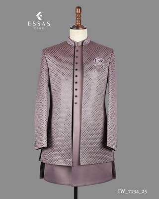 Mauve sequin nawabi suit for men 3