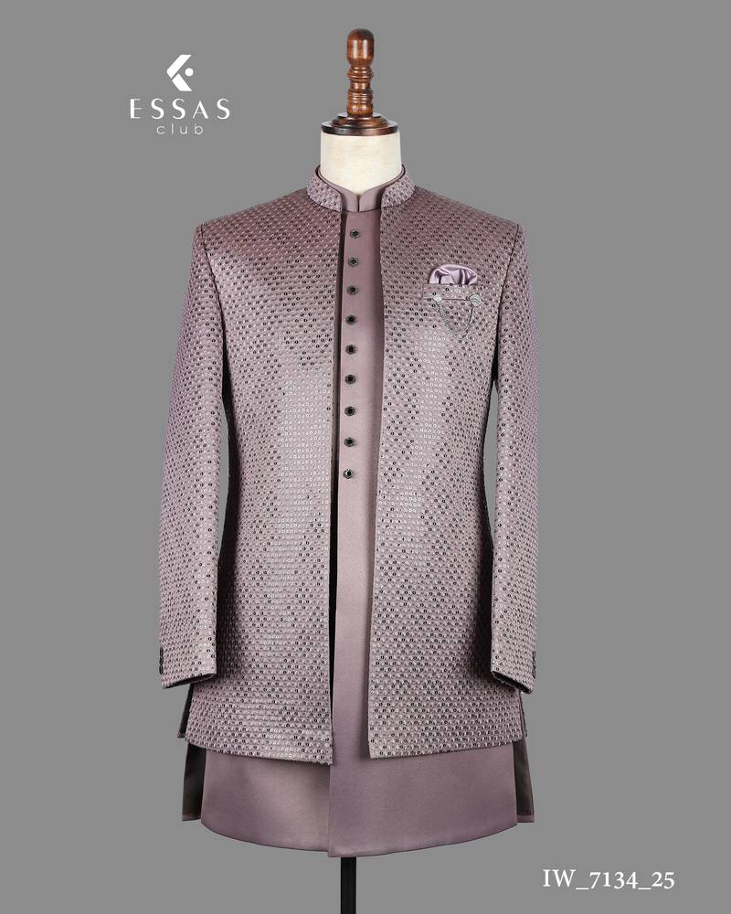 Mauve sequin nawabi suit for men