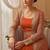 Orange chinon silk embroidered readymade gown with jacket