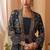Navy blue chinon silk embroidered readymade gown with jacket