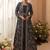 Navy blue chinon silk embroidered readymade gown with jacket