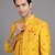 Mustard yellow printed open indowestern suit for men