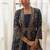 Navy blue chinon silk embroidered readymade gown with jacket