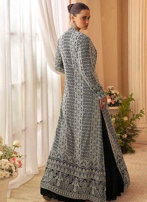 Black chinon silk embroidered readymade gown with jacket 3