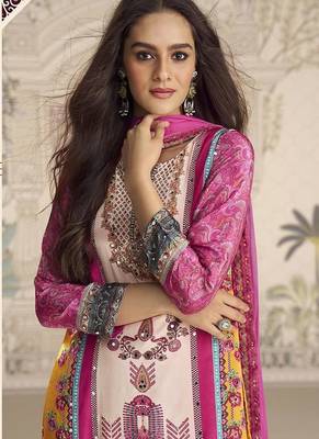 Crepe silk magenta pink mirror work readymade sharara suit 2