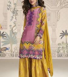 Crepe silk mustard mirror work readymade sharara suit