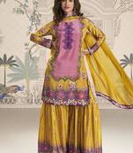 Crepe silk mustard mirror work readymade sharara suit