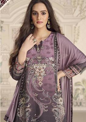 Crepe silk lilac mirror work readymade sharara suit 2