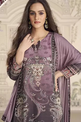 Crepe silk lilac mirror work readymade sharara suit