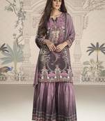 Crepe silk lilac mirror work readymade sharara suit