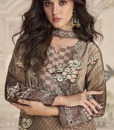 Crepe silk beige & brown mirror work readymade sharara suit