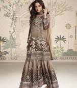 Crepe silk beige & brown mirror work readymade sharara suit