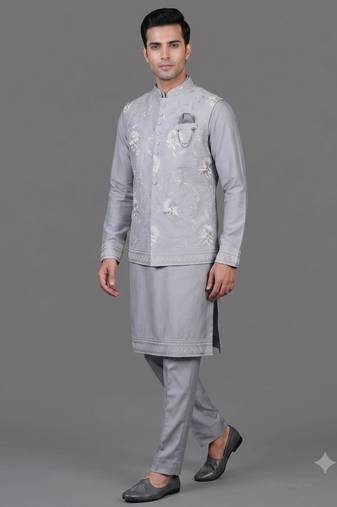 Powder blue nehru jacket for men