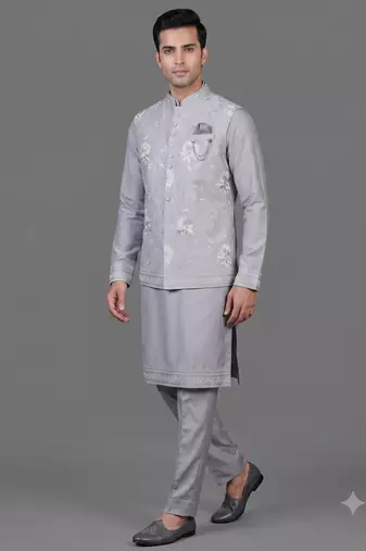 Powder blue nehru jacket for men