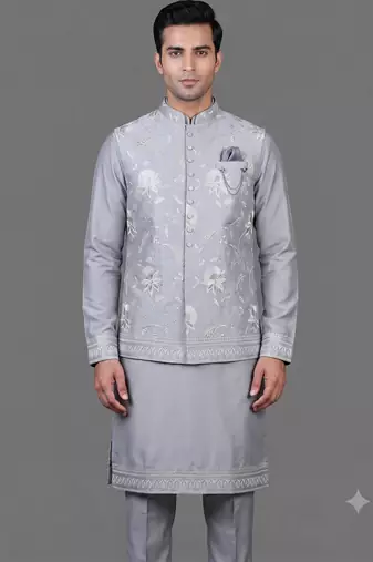 Powder blue nehru jacket for men