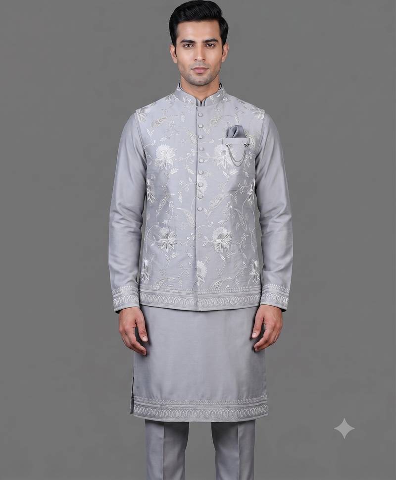 Powder blue nehru jacket for men