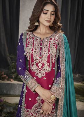 Rani pink color chinon embroidered readymade salwar kameez 1