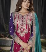 Rani pink color chinon embroidered readymade salwar kameez