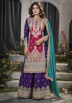 Rani pink color chinon embroidered readymade salwar kameez 2