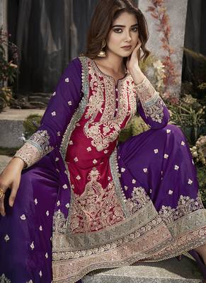 Rani pink color chinon embroidered readymade salwar kameez 3
