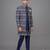 Navy blue jacquard open indowestern suit for men