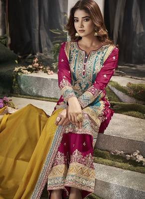 Turquoise color chinon embroidered readymade salwar kameez 3