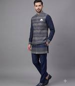 Navy blue jacquard nehru jacket for men