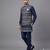 Navy blue jacquard nehru jacket for men