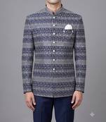 Navy blue jacquard nawabi suit for men