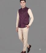 Burgundy jacquard nehru jacket for men
