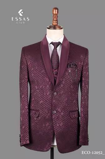 Burgundy jacquard nehru jacket for men