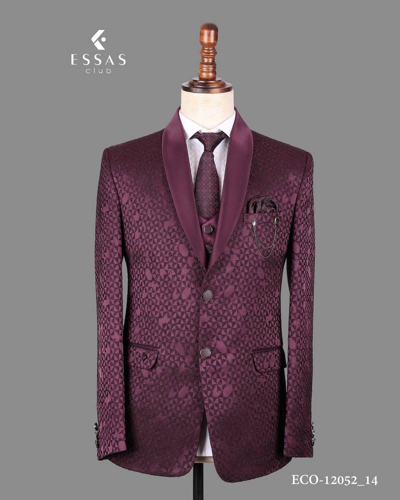 Burgundy jacquard nehru jacket for men