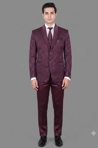 Burgundy jacquard designer tuxedo for men