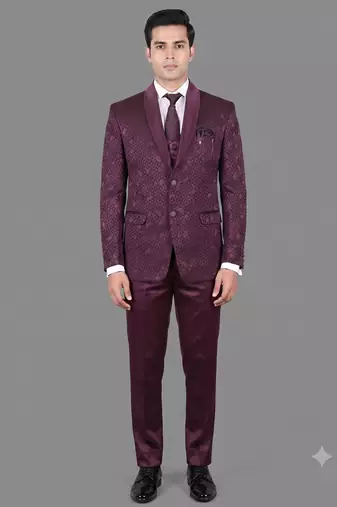 Burgundy jacquard designer tuxedo for men