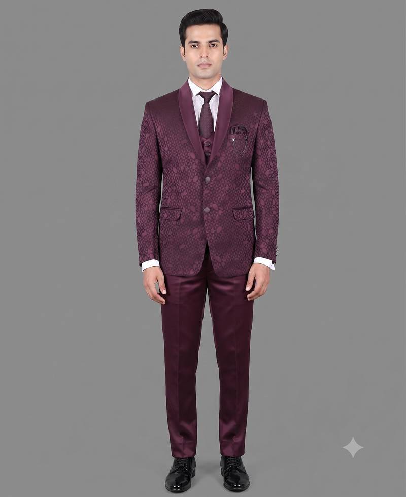 Burgundy jacquard designer tuxedo for men