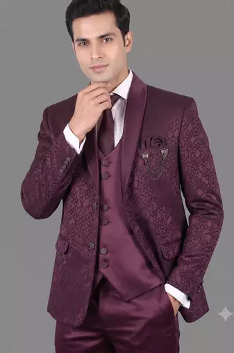 Burgundy jacquard designer tuxedo for men