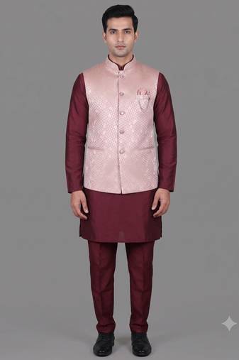 Blush pink jacquard nehru jacket for men