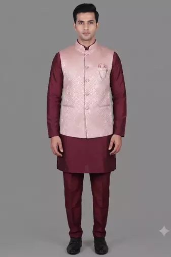 Blush pink jacquard nehru jacket for men