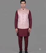 Blush pink jacquard nehru jacket for men