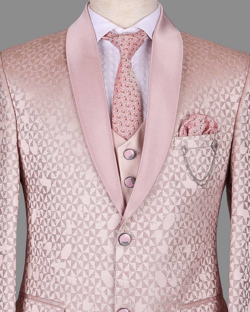 Blush pink jacquard nehru jacket for men