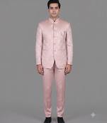Blush pink jacquard bandhgala suit for men