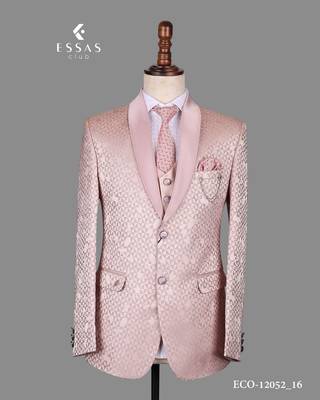 Blush pink jacquard bandhgala suit for men 3